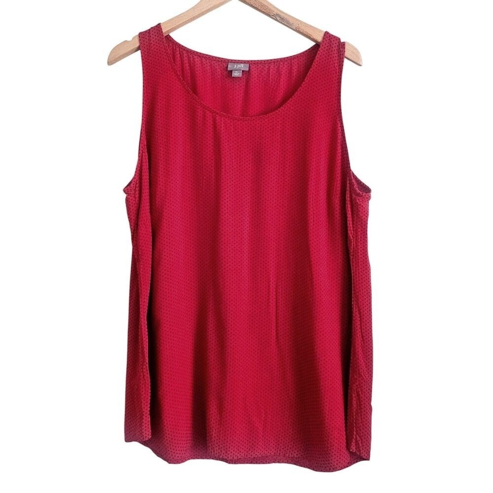 J. Jill Red Blank Micro Polka Dot Tank Top Rayon Flowy Sleeveless Size XL